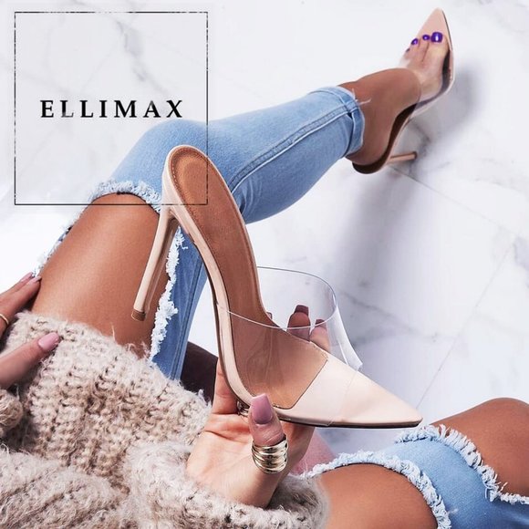 NEW🔥 Transparent Clear Nude Stiletto High Heel Slip-On Mules Sandals Open Toe - Picture 2 of 7